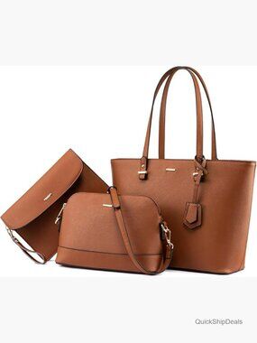 Faux Leather 3-Piece Shoulder Tote Set with Zipper Closure